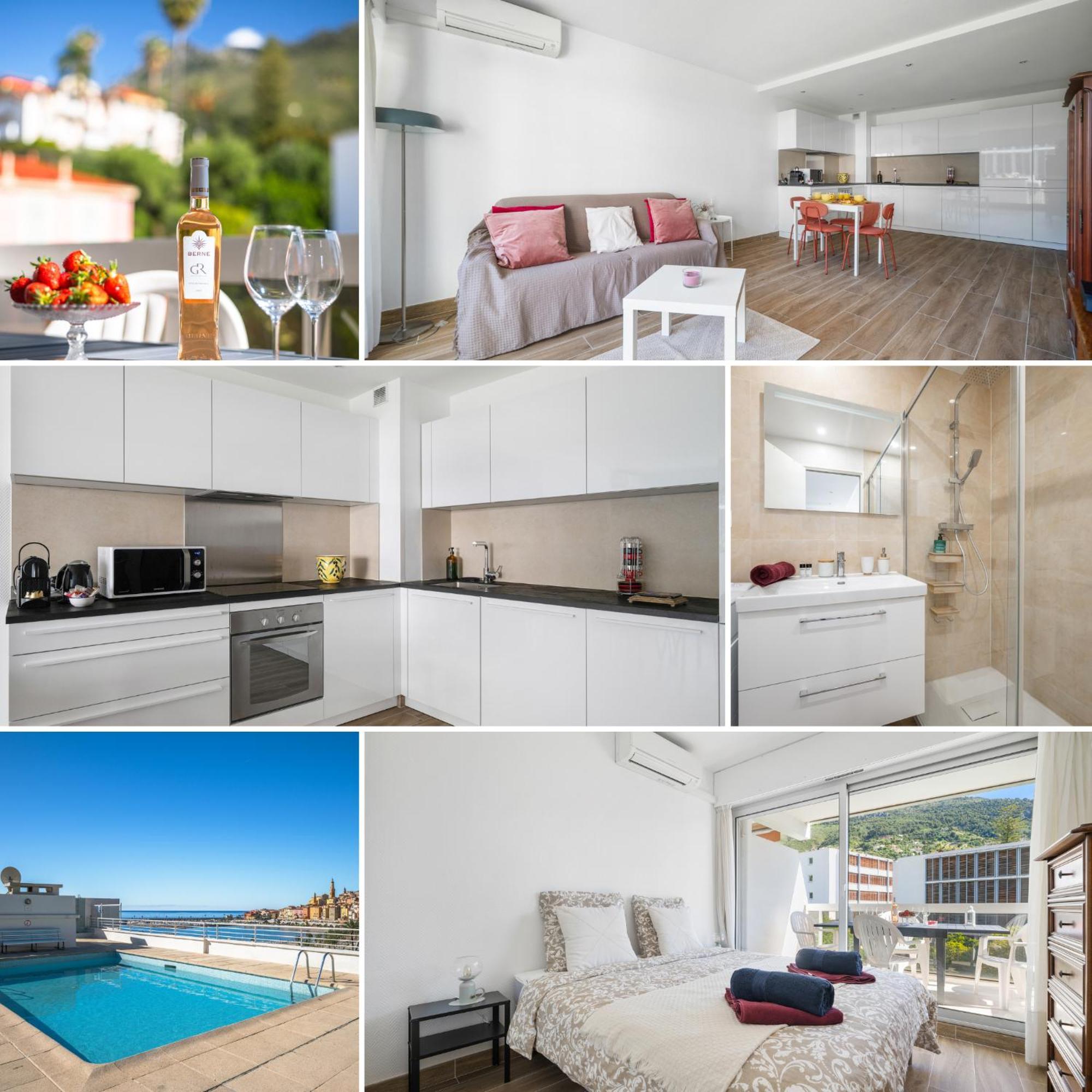 Le Rocamare - Piscine Toit Terrasse - Parking Prive - Terrasse Apartment Menton Bagian luar foto